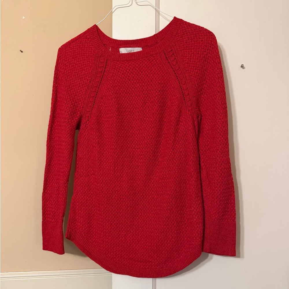 LOFT Women's Vibrant Red Crew Neck Sweater